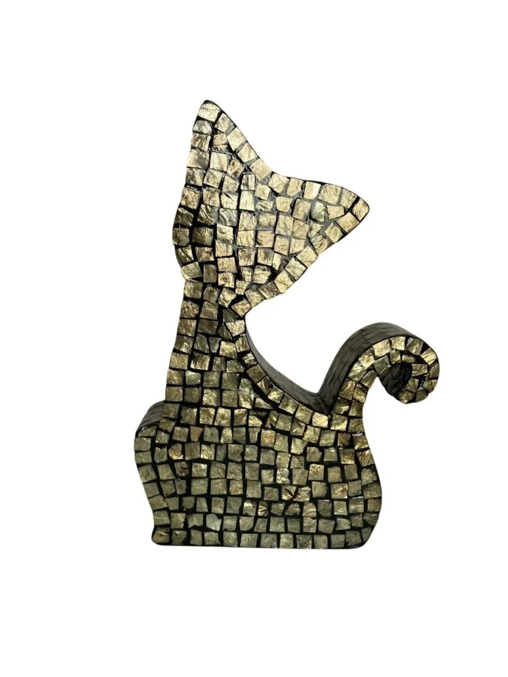 Mother Of Pearl Mosaic Cat Silhouette Large Figurine Decor 14